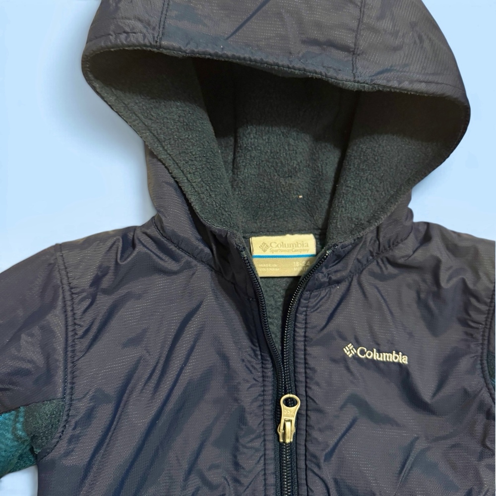 Columbia Steens Mountain Overlay Hooded Fleece Jacket Navy Plaid 18-24 Months